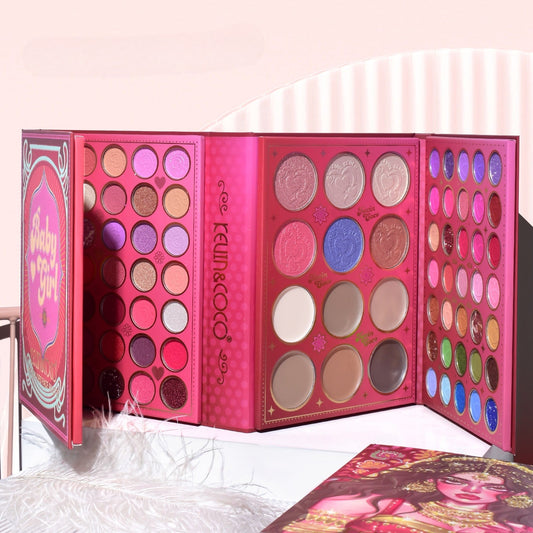 Paleta de Machiaj, KEVIN &amp; COCO, Good Luck, Fard de Pleoape, Iluminator, Blush Cremos, 117 culori, 19 x 14.8 x 3.4 cm