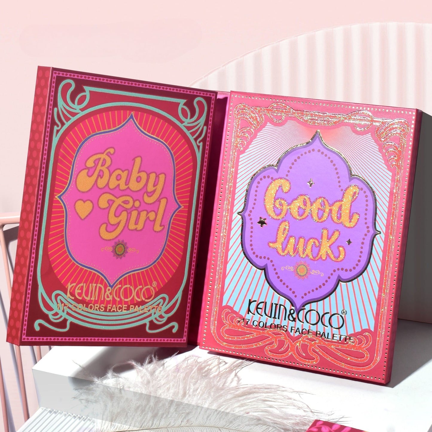 Paleta de Machiaj, KEVIN &amp; COCO, Good Luck, Fard de Pleoape, Iluminator, Blush Cremos, 117 culori, 19 x 14.8 x 3.4 cm