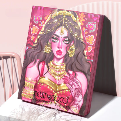 Paleta de Machiaj, KEVIN &amp; COCO, Good Luck, Fard de Pleoape, Iluminator, Blush Cremos, 117 culori, 19 x 14.8 x 3.4 cm