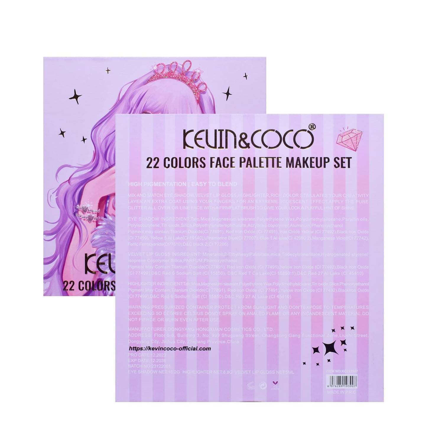 Set 4 Produse de Machiaj, KEVIN &amp; COCO, Vanilla Queen, 22 culori, 19.7 x 21.2 x 2.5 cm
