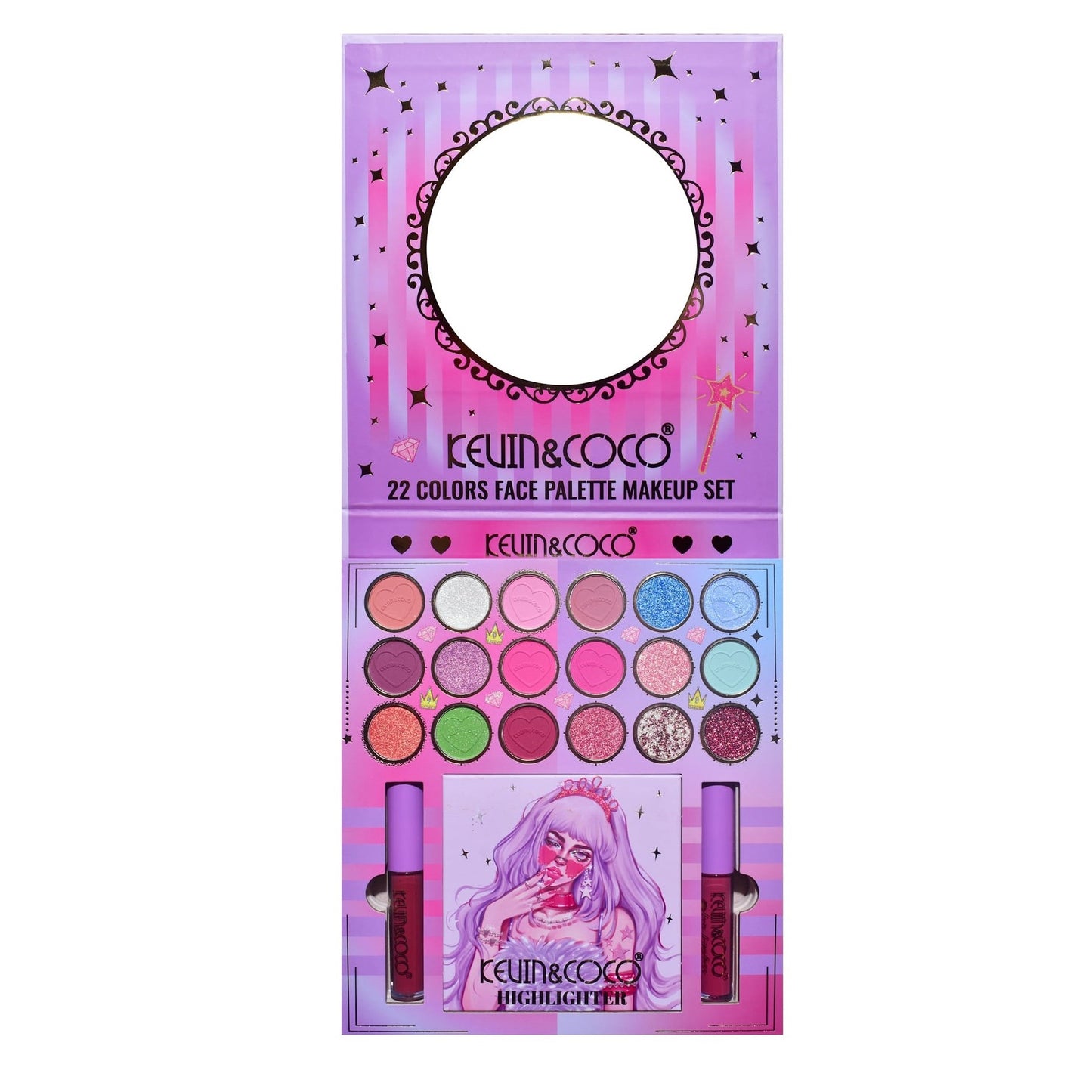 Set 4 Produse de Machiaj, KEVIN &amp; COCO, Vanilla Queen, 22 culori, 19.7 x 21.2 x 2.5 cm