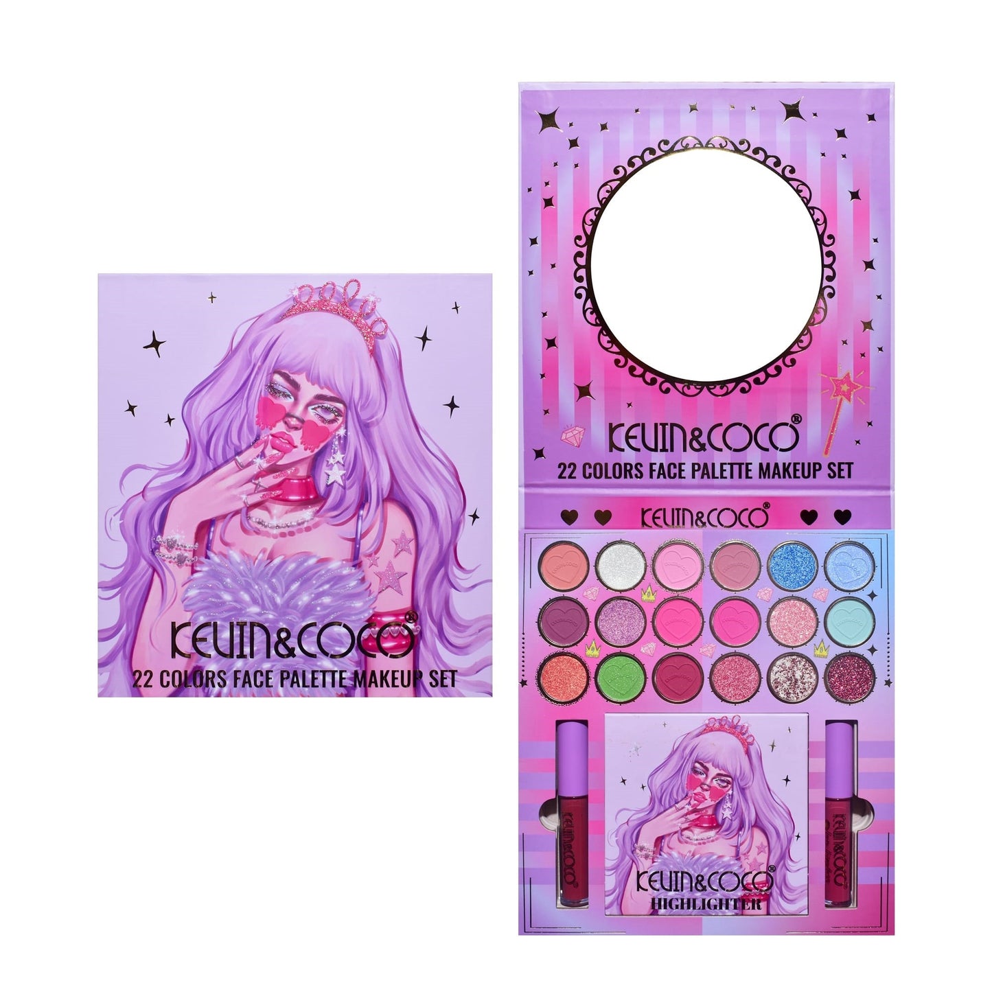 Set 4 Produse de Machiaj, KEVIN &amp; COCO, Vanilla Queen, 22 culori, 19.7 x 21.2 x 2.5 cm