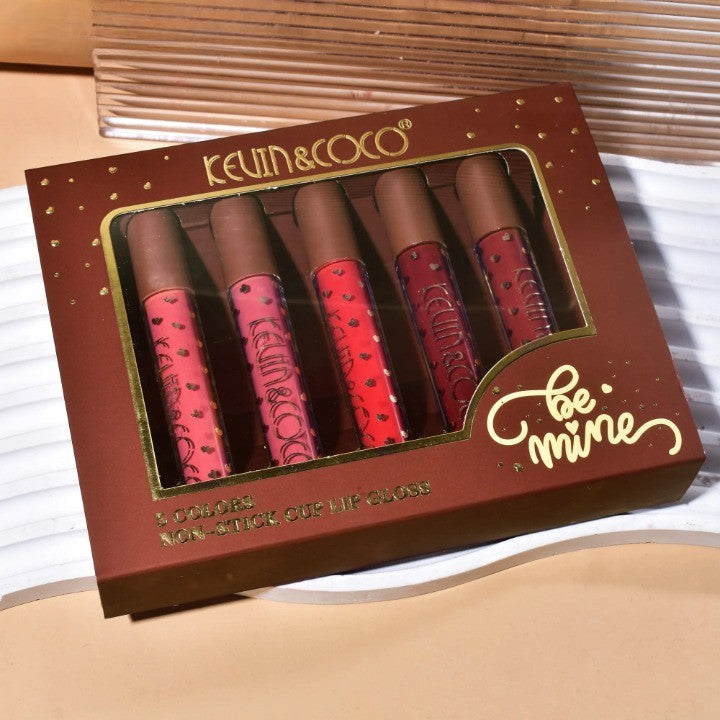 Set Rujuri de Buze, KEVIN &amp; COCO, Be Mine 5 Culori, 14.4 x 10.9 x 2.5 cm, Roz/Rosu, Varianta A
