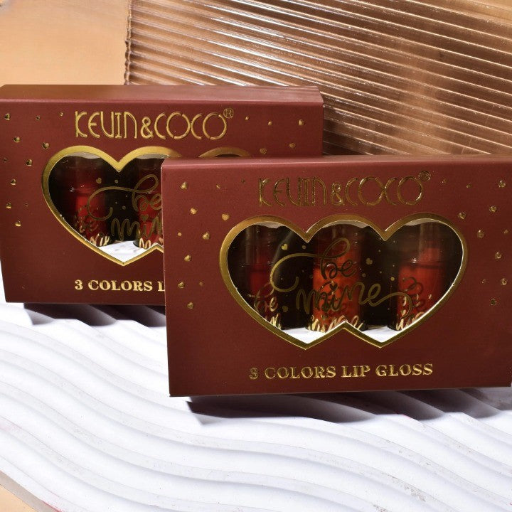 Set Rujuri de Buze Lucioase, KEVIN &amp; COCO, Be Mine 3 Culori, Lip-Gloss, 11 x 7.3 x 2.7cm, Roz-Rosu, Varianta B