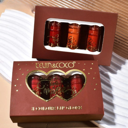 Set Rujuri de Buze Lucioase, KEVIN &amp; COCO, Be Mine 3 Culori, Lip-Gloss, 11 x 7.3 x 2.7cm, Roz-Rosu, Varianta B