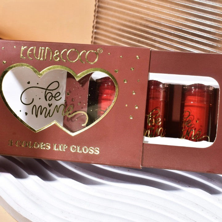 Set Rujuri de Buze Lucioase, KEVIN &amp; COCO, Be Mine 3 Culori, Lip-Gloss, 11 x 7.3 x 2.7cm, Roz-Rosu, Varianta B