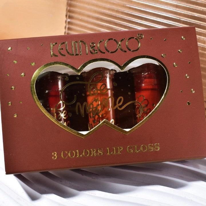 Set Rujuri de Buze Mate, KEVIN &amp; COCO, Be Mine 3 Culori, Lip-Gloss, 11 x 7.3 x 2.7cm, Roz, Varianta A