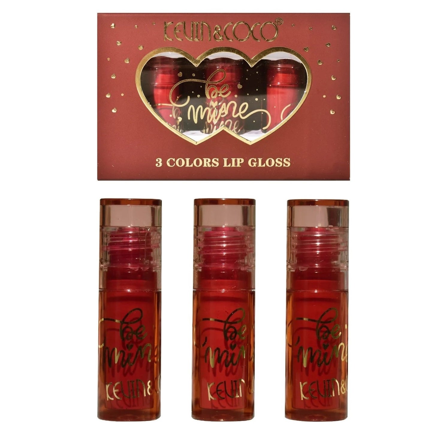 Set Rujuri de Buze Mate, KEVIN &amp; COCO, Be Mine 3 Culori, Lip-Gloss, 11 x 7.3 x 2.7cm, Roz, Varianta A