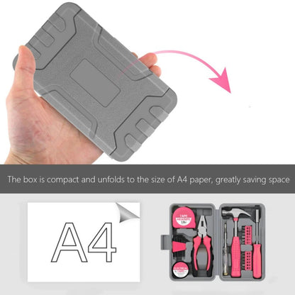 Set Scule 24 piese pentru Uz Casnic, Instrumente Set in Trusa de Plastic Gri, din Plastic si Metal, 20 x 12.5 x 3 cm, Roz