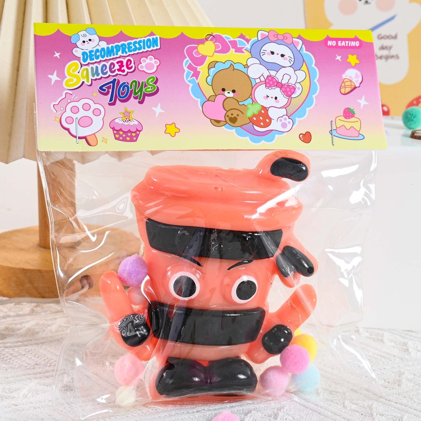 Jucarie Antistres Squishy, selexmo, Model Ninja, cu Revenire Lenta, din TPR, 12 x 11 x 3 cm, Multicolor