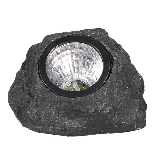 Lampa solara LED decorativa pentru gradina Selexmo, imitatie piatra, lumina puternica 4 LED-uri, 12 x 15 cm, material ABS, baterie Ni-MH, 600 mAh, panou solar 2V, lumina alb rece, gri