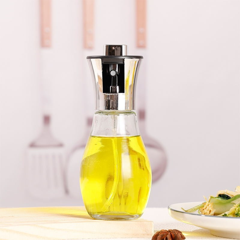 Sticla de ulei cu Pulverizator, selexmo, Sticla pentru Lichide de Bucatarie, Otet, Sos, 16.7 x 5.2 cm, Volum 200 ml, Silver