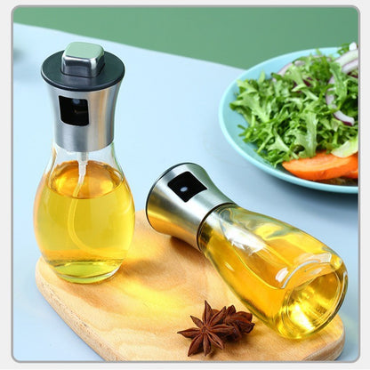Sticla de ulei cu Pulverizator, selexmo, Sticla pentru Lichide de Bucatarie, Otet, Sos, 16.7 x 5.2 cm, Volum 200 ml, Gri