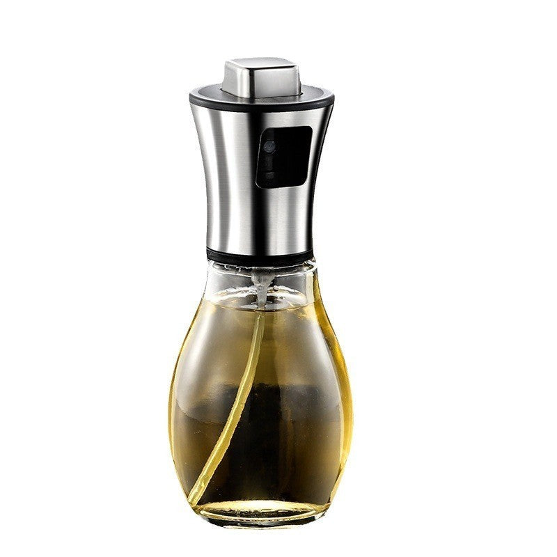 Sticla de ulei cu Pulverizator, selexmo, Sticla pentru Lichide de Bucatarie, Otet, Sos, 16.7 x 5.2 cm, Volum 200 ml, Gri