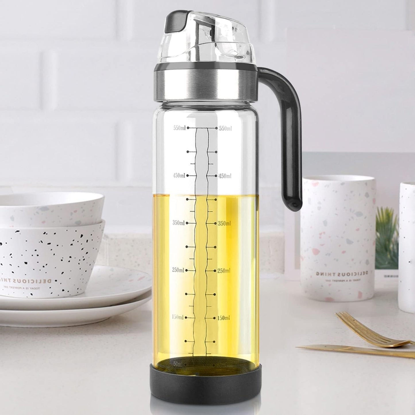 Sticla de ulei etansa cu deschidere inchidere, selexmo, Dispenser de ulei de bucatarie, Sos de soia, Otet, 500 ml, Transparent