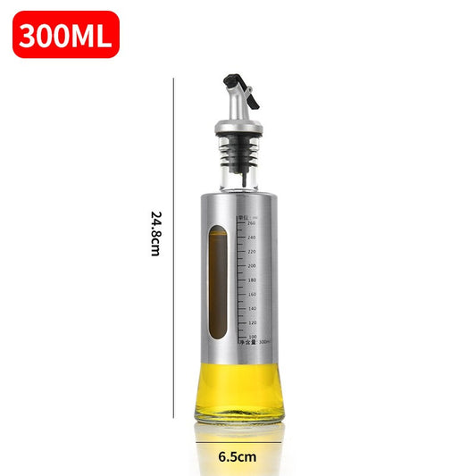 Sticla de ulei, selexmo, Sticla de Ulei din Otel Inoxidabil, Sticla pentru Lichide de Bucatarie, Sticla pentru Lichide de Gatit, 24.8 x 6.5 cm, volum 300 ml, Gri Transparent