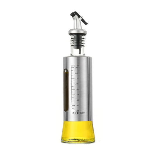 Sticla de ulei, selexmo, Sticla de Ulei din Otel Inoxidabil, Sticla pentru Lichide de Bucatarie, Sticla pentru Lichide de Gatit, 24.8 x 6.5 cm, volum 300 ml, Gri Transparent