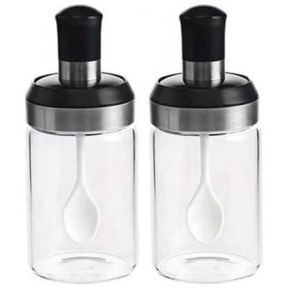 Sticle si Borcane de Ulei de Masline, selexmo, Dozator Set 4 Bucati, 2 Sticle cu Dispenser 500 ml/buc, 2 Borcane pentru Condimente cu Capac si Lingura 120ml/buc, Transparent