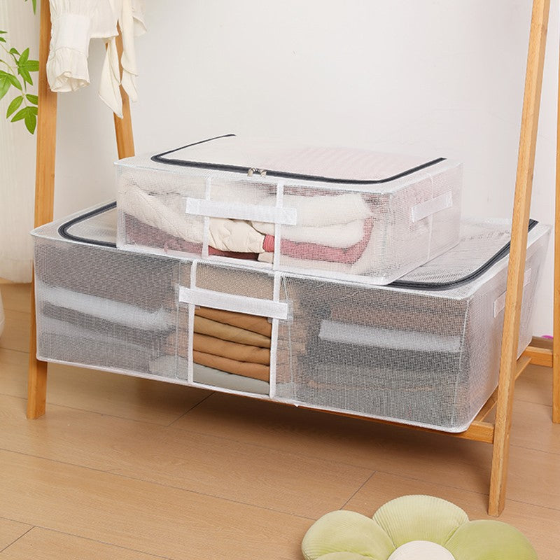 Cutie de Depozitare, selexmo, pentru Haine, Incaltaminte, din Plasa PVC Impermeabila si Manere Laterale, Pliabila, Fermoar Bidirectional, 80 x 47 x 18 cm, Transparenta