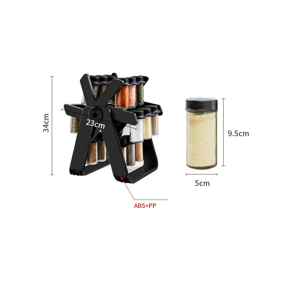 Set 18 recipiente condimente cu suport rotativ Selexmo®, 34x23 cm, pivotant 360°, cutie single 100ML, negru