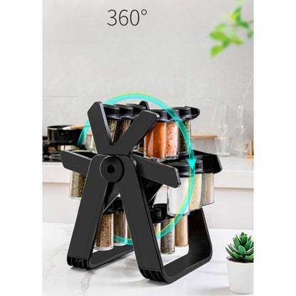 Set 18 recipiente condimente cu suport rotativ Selexmo®, 34x23 cm, pivotant 360°, cutie single 100ML, negru