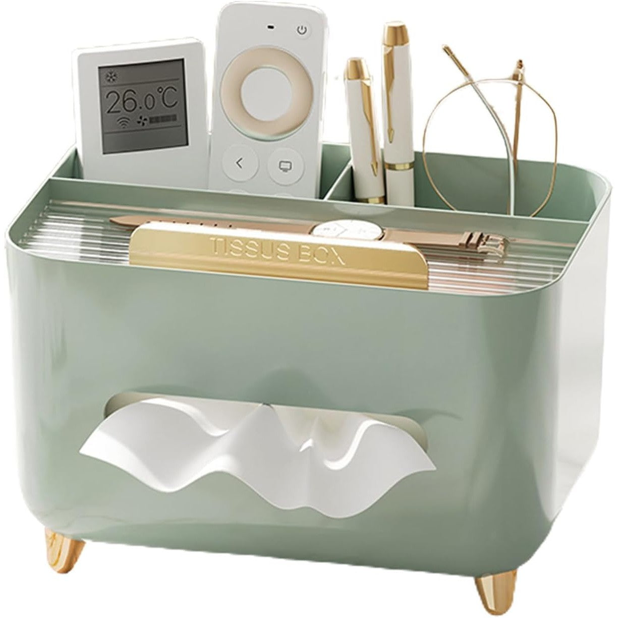 Suport pentru Servetele, selexmo, Cutie Multifunctionala, Design Minimalist, ABS, cu Suport pentru Obiectele Personale, pentru Birou, 21x15x13 cm, Verde