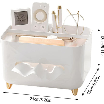 Suport pentru Servetele, selexmo, Cutie Multifunctionala, Design Minimalist, ABS, cu Suport pentru Obiectele Personale, pentru Birou, 21x15x13 cm, Alb