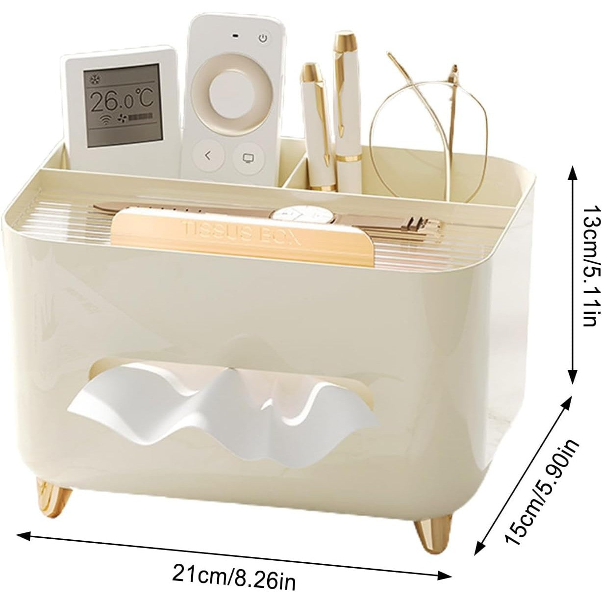Suport pentru Servetele, selexmo, Cutie Multifunctionala, Design Minimalist, ABS, cu Suport pentru Obiectele Personale, pentru Birou, 21x15x13 cm, Crem