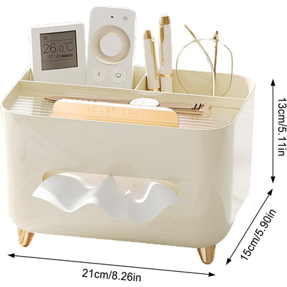 Suport pentru Servetele, selexmo, Cutie Multifunctionala, Design Minimalist, ABS, cu Suport pentru Obiectele Personale, pentru Birou, 21x15x13 cm, Crem