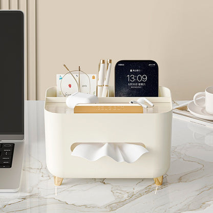 Suport pentru Servetele, selexmo, Cutie Multifunctionala, Design Minimalist, ABS, cu Suport pentru Obiectele Personale, pentru Birou, 21x15x13 cm, Crem
