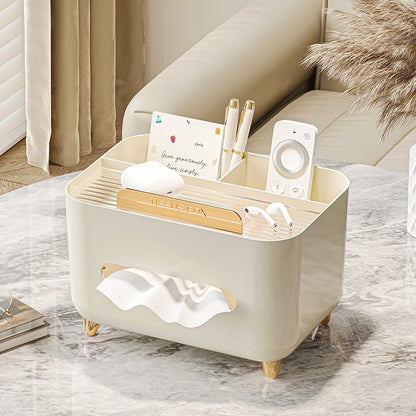 Suport pentru Servetele, selexmo, Cutie Multifunctionala, Design Minimalist, ABS, cu Suport pentru Obiectele Personale, pentru Birou, 21x15x13 cm, Crem