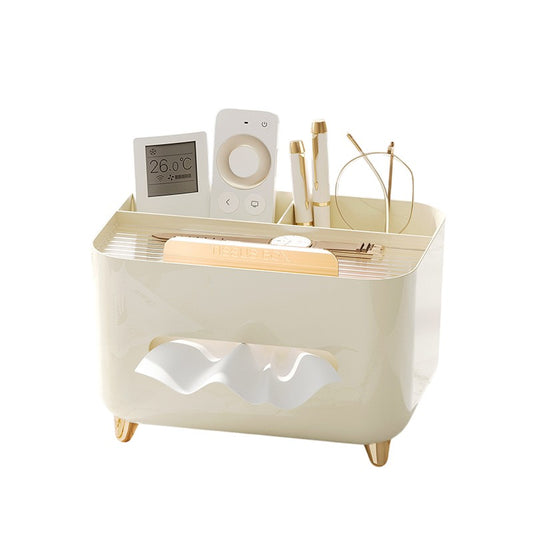 Suport pentru Servetele, selexmo, Cutie Multifunctionala, Design Minimalist, ABS, cu Suport pentru Obiectele Personale, pentru Birou, 21x15x13 cm, Crem