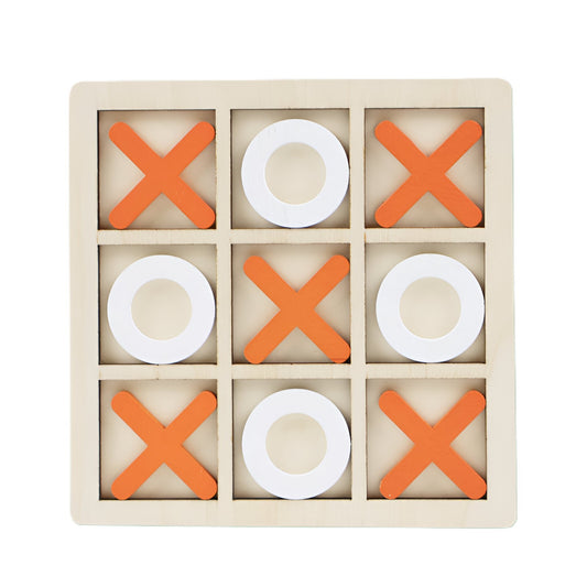Jucarie Montessori Tic Tac Toe, Selexmo, Educativa, Interactiva, din lemn, X si O, 9 Piese, 14.3x14.3 cm, Portocaliu Alb
