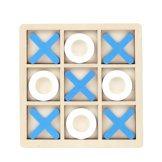 Jucarie Montessori Tic Tac Toe, Selexmo, Educativa, Interactiva, din lemn, X si O, 9 Piese, 14.3x14.3 cm, Albastru Alb