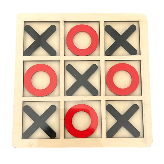 Jucarie Montessori Tic Tac Toe, Selexmo, Educativa, Interactiva, din lemn, X si O, 9 Piese, 14.3x14.3 cm, Negru Rosu