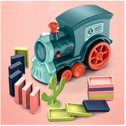 Tren Domino electric cu sunete, lumini si 60 de piese