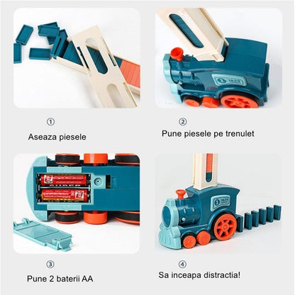 Tren Domino electric cu sunete, lumini si 60 de piese
