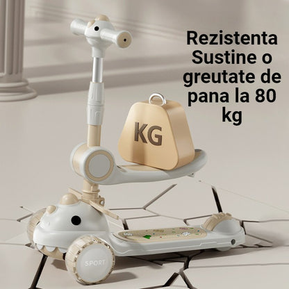 Trotineta Multifuncțională 6 în 1 - De la 10 Luni la 12 Ani, Control Parental, LED, Siguranță și Distracție!