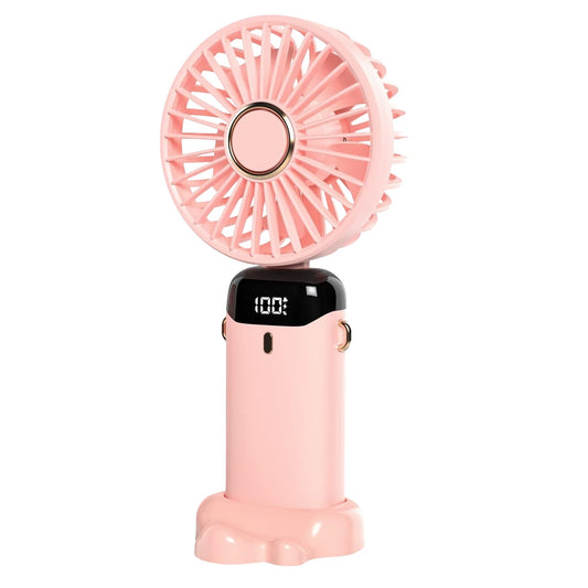 Ventilator Ultra Portabil cu Aromaterapie, 3 in 1, de Mana, de Birou, de Gat, 5 Trepte de Viteza, Incarcare USB, Autonomie 12h, Pliabil, cu Ecran LCD, Roz