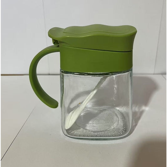 Recipient Condimente, selexmo, din Stilca, 180 ml, cu Maner si Lingurita, 11.3 x 8.2 cm, Capac Ondulat, Verde