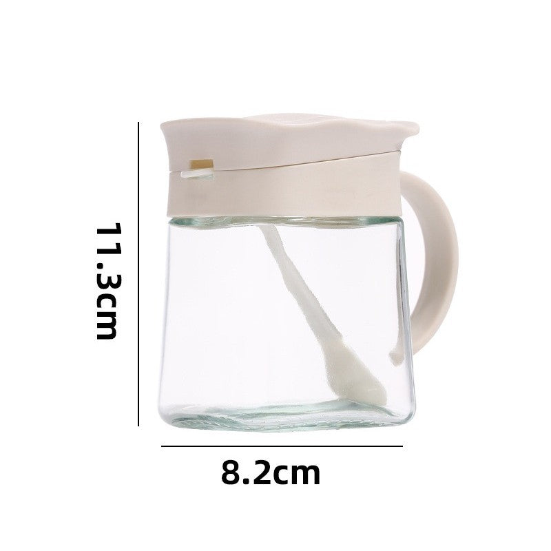 Recipient Condimente, selexmo, din Stilca, 180 ml, cu Maner si Lingurita, 11.3 x 8.2 cm, Capac Ondulat, Alb