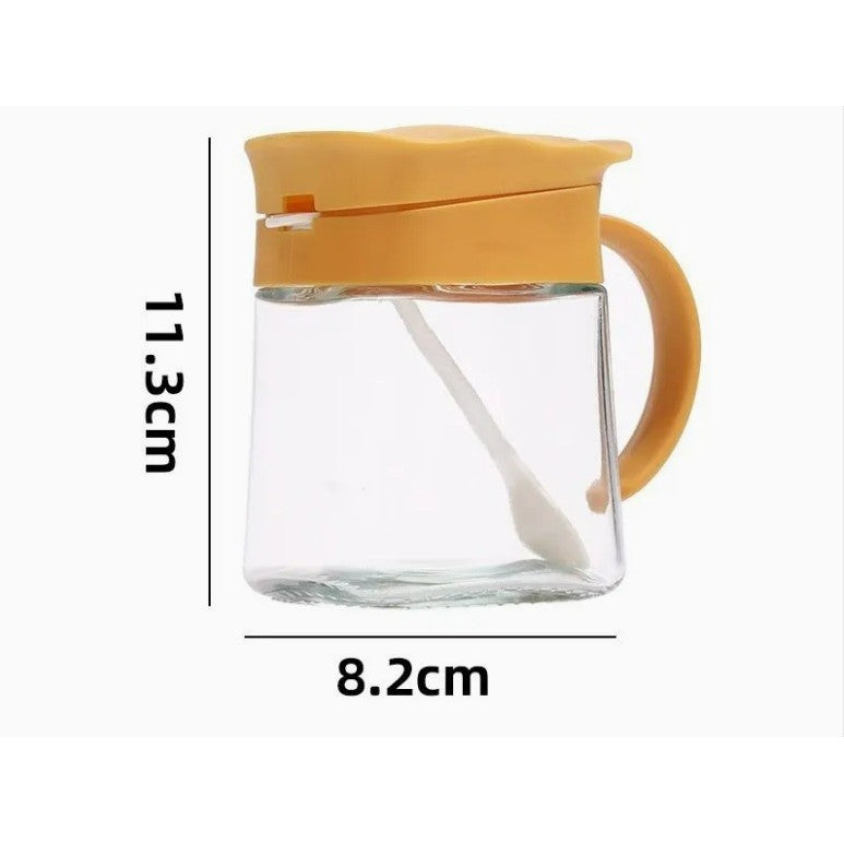Recipient Condimente, selexmo, din Stilca, 180 ml, cu Maner si Lingurita, 11.3 x 8.2 cm, Capac Ondulat, Galben